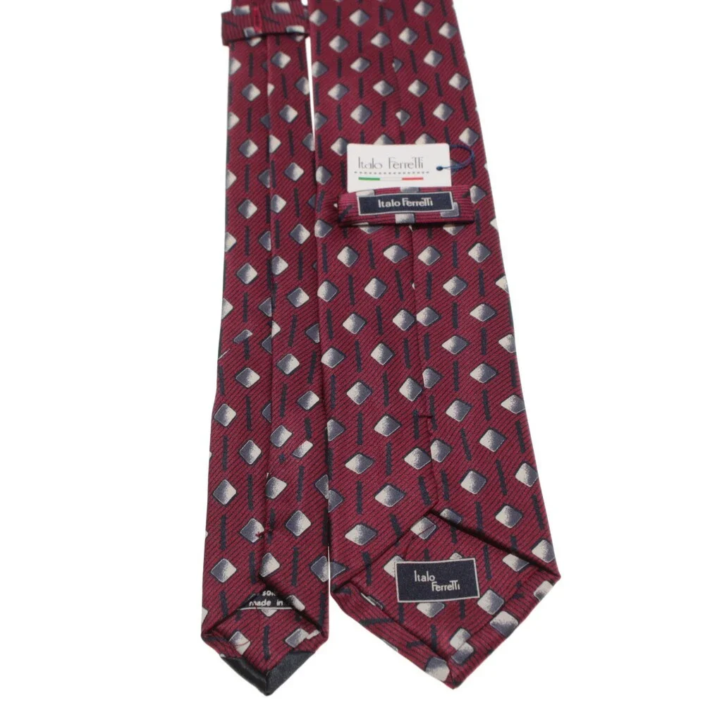 Italo Ferretti NWT Neck Tie in Red Geometric Print 100% Silk Made in Italy